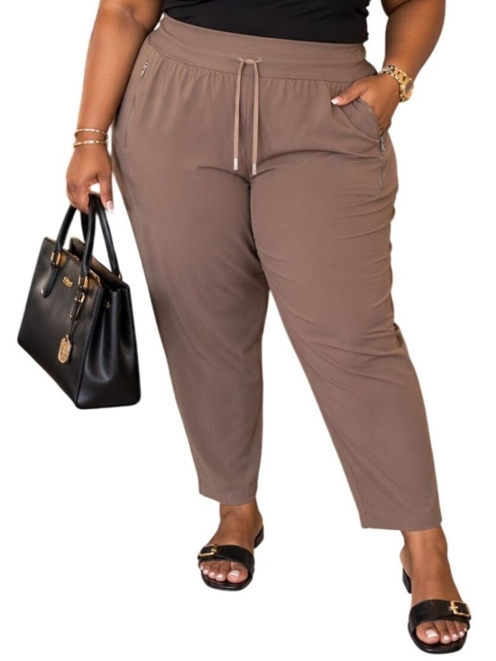 Old Navy Active Plus 4X High-Rise Jogger Go-Dry Powersoft Brown Comfort Elastic